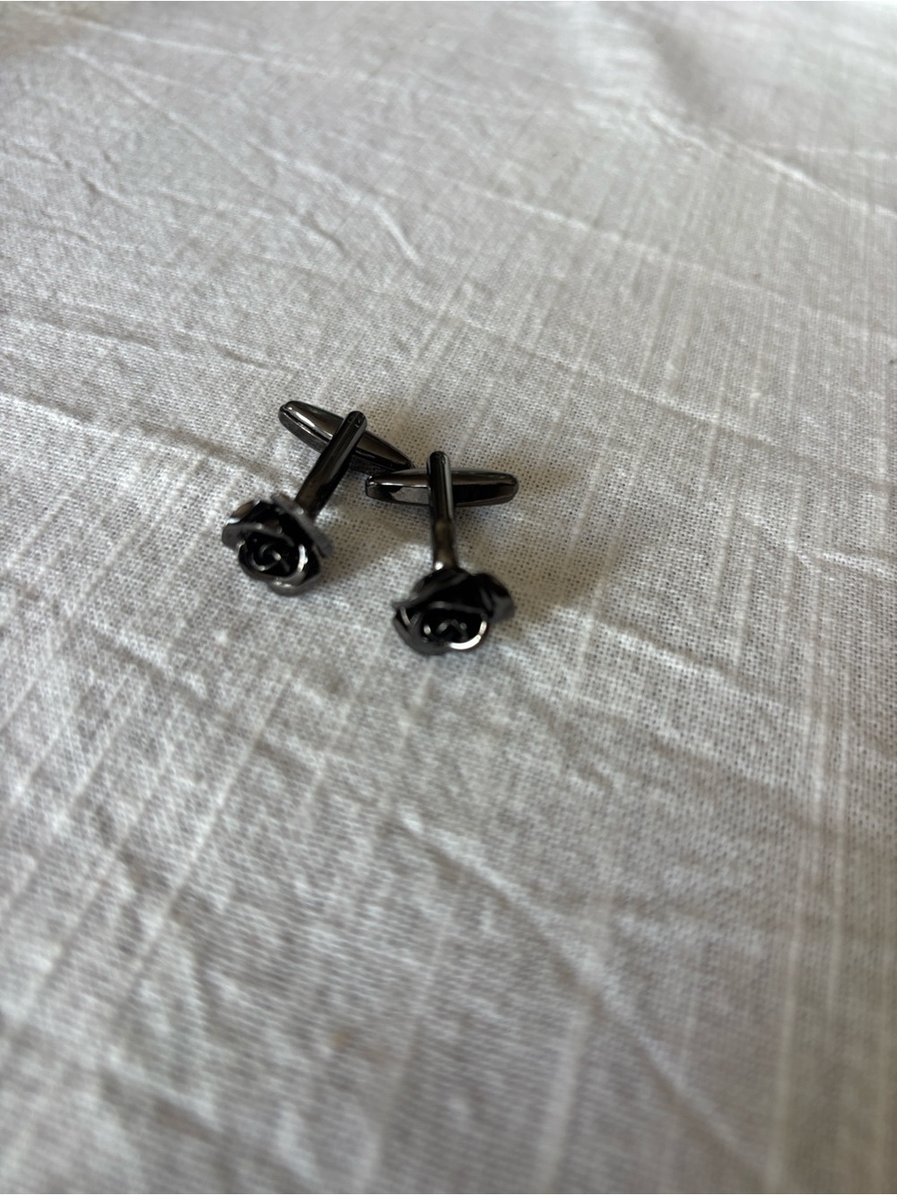Black Rose Cuff Links - Black Metal Pair